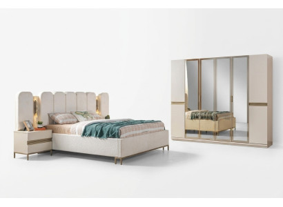 Set de mobilier modern pentru dormitor 4 piese: pat, dulap, noptieră