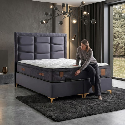 Set de pat gri modern cu saltea