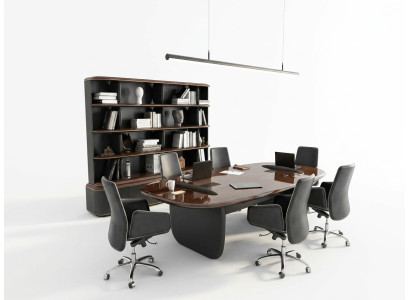 Arbeitszimmer-Set Braun aus Holz mit Konferenztisch Bücherregal
