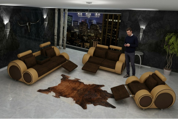 Sofagarnitur Polster Sofa Couch Leder Garnitur Wohnlandschaft 3+2+1 Textil BER