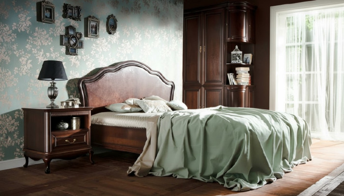 Klassisches Bett Ehebett Doppelbett Lederbett Chippendale Schlafzimmer Verona V