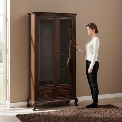 Klassische Vitrine Schrank Wohnzimmer Vitrinenschrank Vitrinen Neu V-W2 Glas
