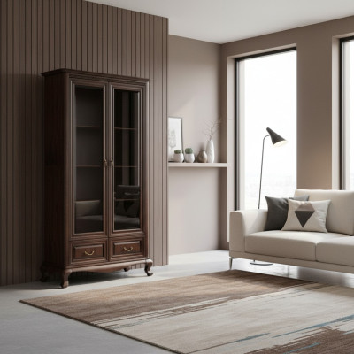 Klassische Vitrine Schrank Wohnzimmer Vitrinenschrank Vitrinen Neu V-W2 Glas