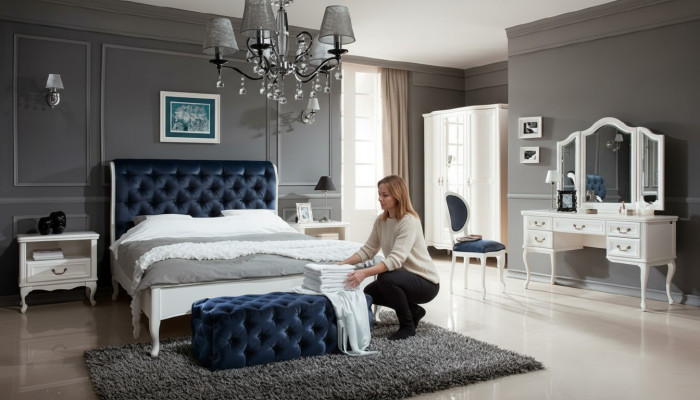 Schlafzimmer Set Designer Chesterfield Bett Nachttische Kommode Schrank Möbel