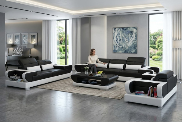 Sofagarnitur Couch Polster Leder Sitz Garnitur 3+2+1 Set Modernes Sofa Detmold