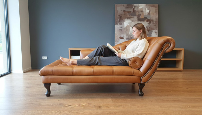 Chesterfield Chaiselongues Liege Ottomane Sofa Echtes Leder Relax Chaise Neu