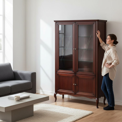 Schrank Klassische Vitrine Vitrinenschrank Massivholz Echtholz - Model PR-W2