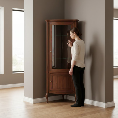 Eckschrank Massivholz Holzschrank Klassische Vitrine Vitrinenschrank - PR-W-N