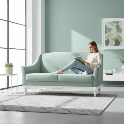Chippendale Sofa 2 Sitzer Landhaus Stoffsofa mit Holz Designer Garnitur FL-2Siz