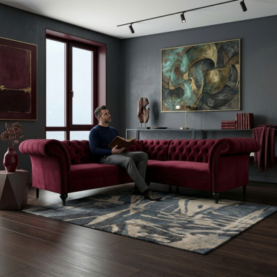 Chesterfield Ecksofa Eckcouch Designer Sofa Couch Samt Ledersofa SLIII Sofa №82
