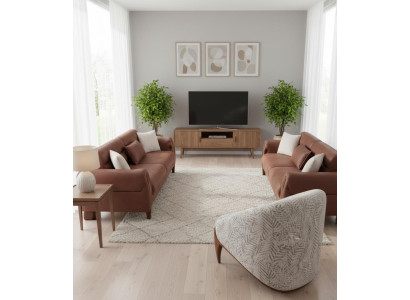 Wohnzimmer Komplettes 3+3+1 Sitzer Braun Polstermöbel Sofagarnitur