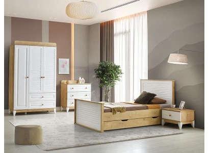 Bett Nachttisch Kommode Kleiderschrank Möbel Schlafzimmer 4-tlg. Set