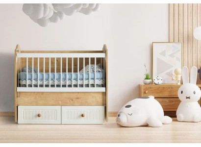 Babybett Holz Weiße Gitterstäbe Stilvolle Schubladen Stauraum Modernes Design