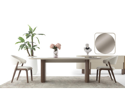 Weiß-Braune Esszimmergarnitur Robuster Esstisch Designer 4x Lehnstühle