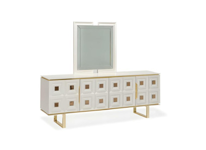Anrichte Buffetvitrine Spiegel Esszimmer Beige Holzschrank Holz Modern