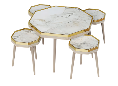 Wohnzimmer-Set Weiß Holz Edelstahl Modern Elegant