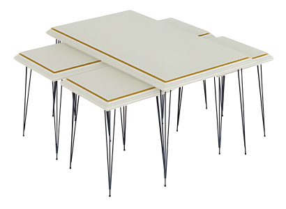 Weißer moderner Couchtisch mit Beistelltischen aus MDF und Edelstahl