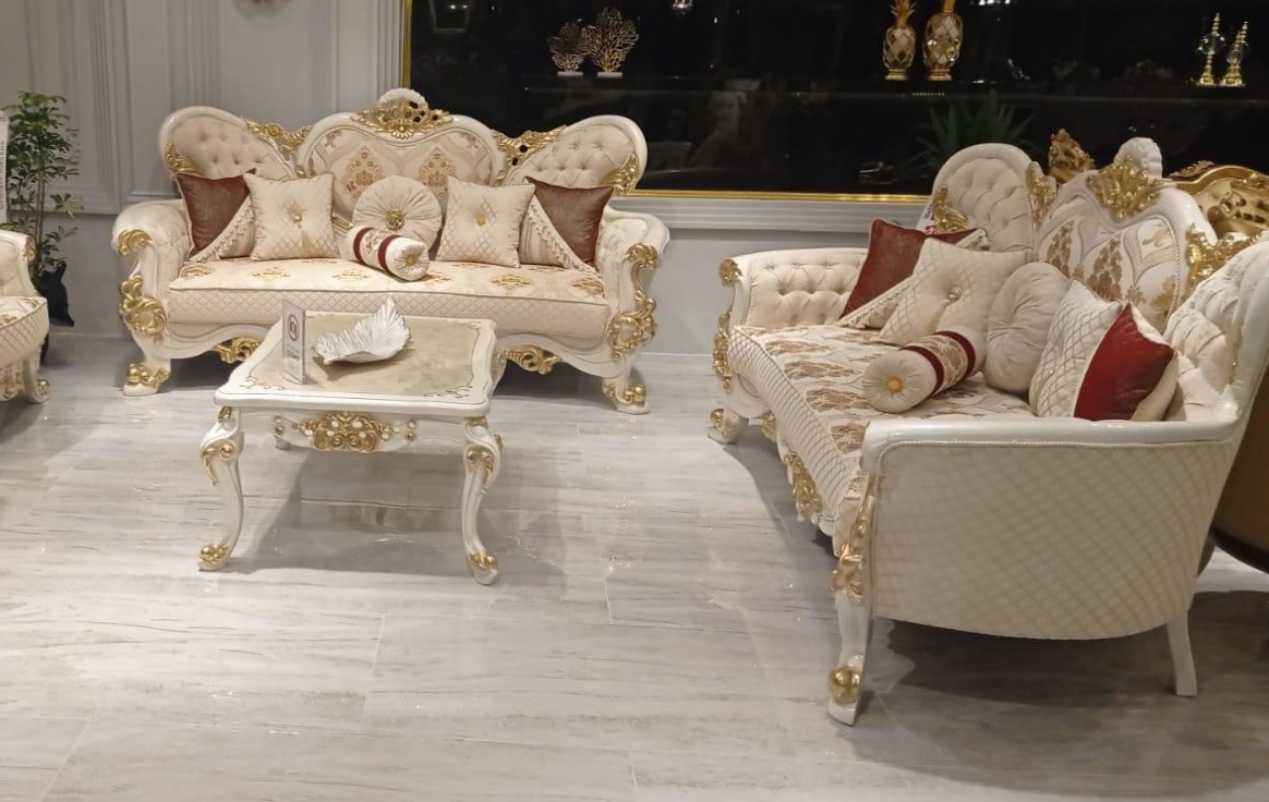 Luxus Sofagarnitur 3+3 Sitzer Sofa Sofas Sessel Sitz Stoff Barock Gruppe Barock